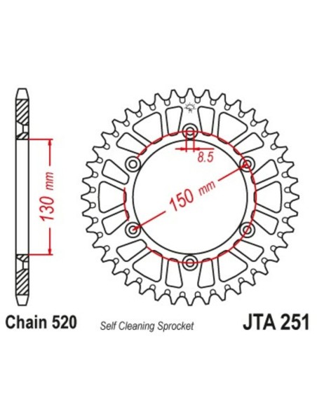 JT SPROCKETS Pinion din aluminiu ultra-ușor cu autocurățare 251 - 520 negru