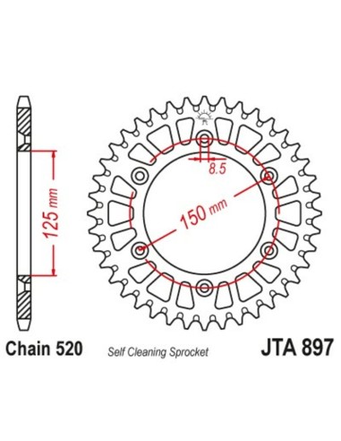 JT SPROCKETS Pinion din aluminiu ultra-ușor, cu autocurățare, 897 - 520 negru