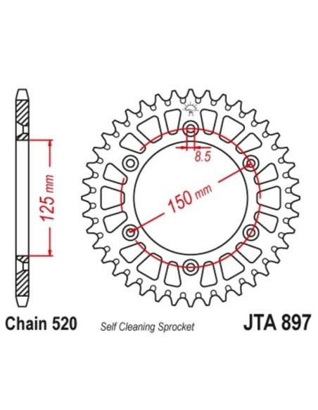 JT SPROCKETS Self cleaning Aluminium Rear Sprocket - 520