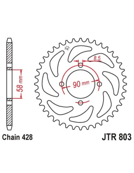 JT SPROCKETS Pinion spate ultra-ușor anodizat dur din oțel 803 - 428