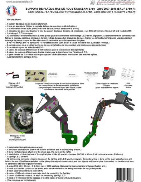 ACCESS DESIGN Suport plăcuță de înmatriculare „montat pe roți” negru Kawasaki Z800