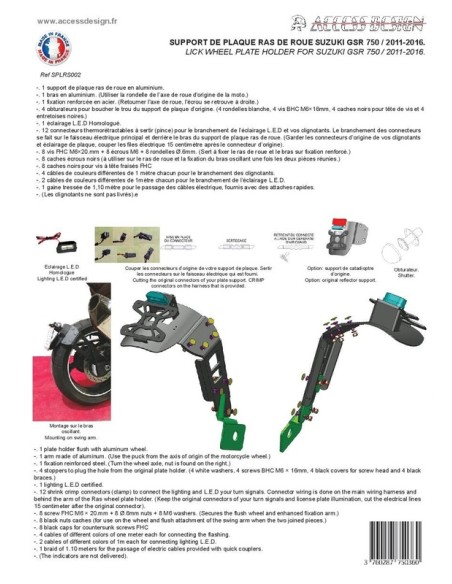 ACCESS DESIGN Suport plăcuță de înmatriculare „montat pe roți” Negru Suzuki GSR750