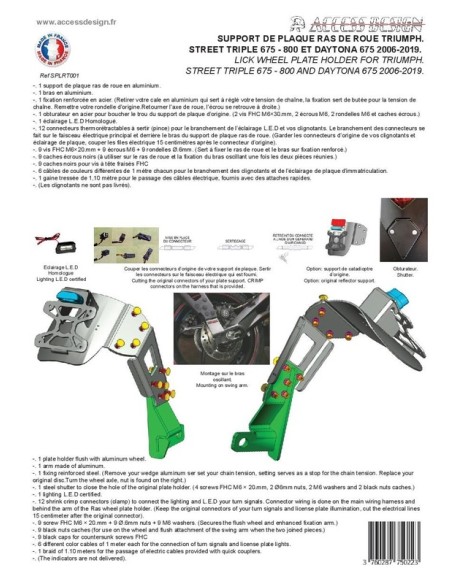 ACCESS DESIGN Suport plăcuță de înmatriculare „montat pe roți” negru Triumph Street Triple 800