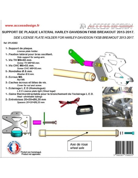 ACCESS DESIGN Suport lateral pentru plăcuță de înmatriculare Harley Davidson Breakout negru