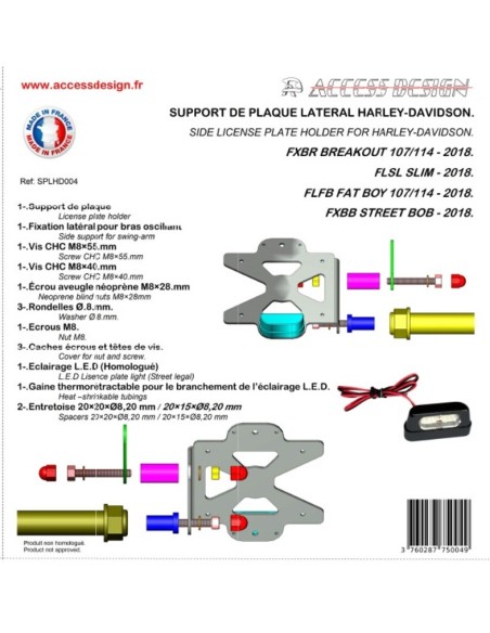ACCESS DESIGN Suport lateral pentru plăcuță de înmatriculare Harley Davidson negru