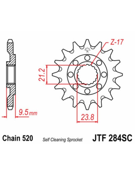 JT SPROCKETS Pinion din oțel cu autocurățare față 284 - 520