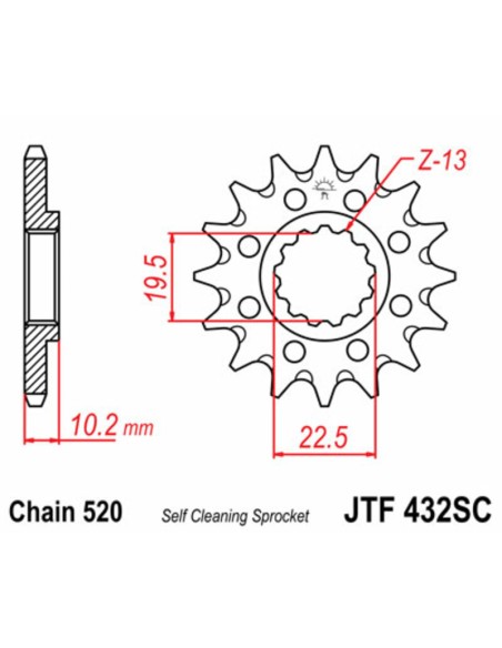 JT SPROCKETS Pinion din oțel cu autocurățare față 432 - 520