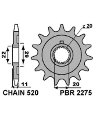 Pinion față standard din oțel PBR 2275 - 520