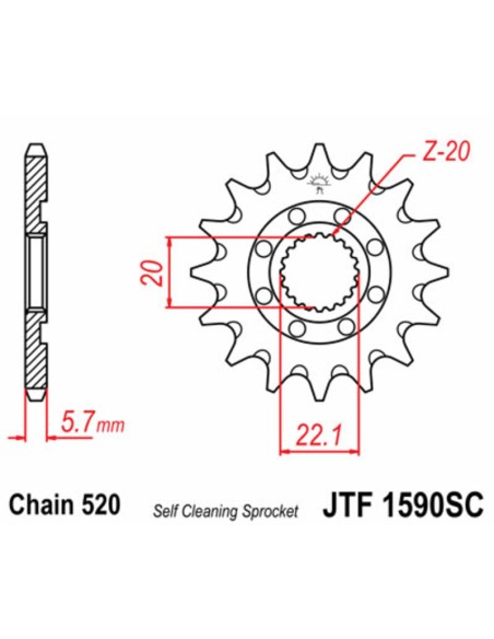 JT SPROCKETS Pinion din oțel cu autocurățare față 1590 - 520