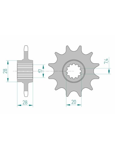 Pinion față standard din oțel AFAM 58201 - 520