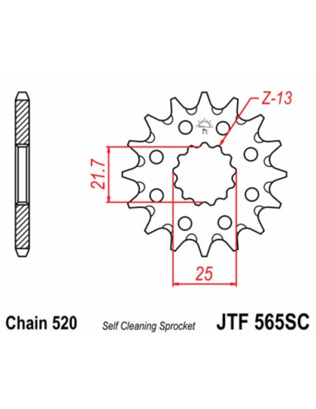 JT SPROCKETS Pinion din oțel cu autocurățare față 565 - 520