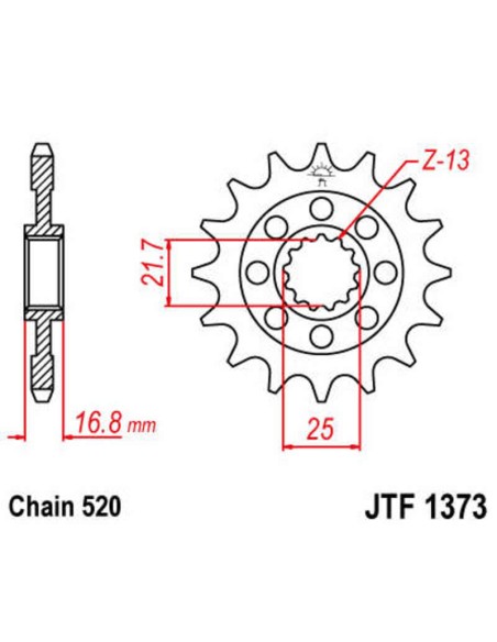 JT SPROCKETS Pinion față standard din oțel 1373 - 520