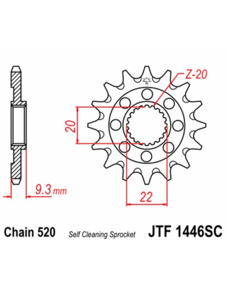 JT SPROCKETS Steel Self-Cleaning Front Sprocket 1446 - 520