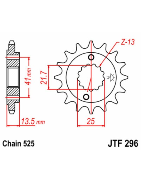 JT SPROCKETS Pinion față standard din oțel 296 - 525