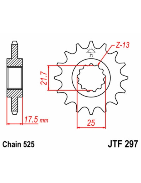 JT SPROCKETS Pinion față standard din oțel 297 - 525