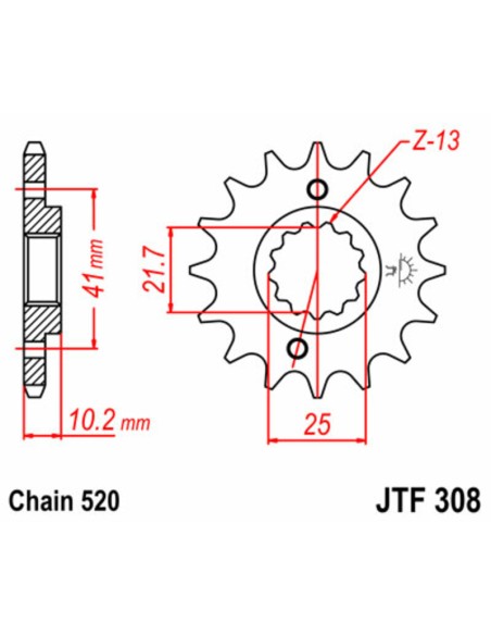 JT SPROCKETS Pinion față standard din oțel 308 - 520