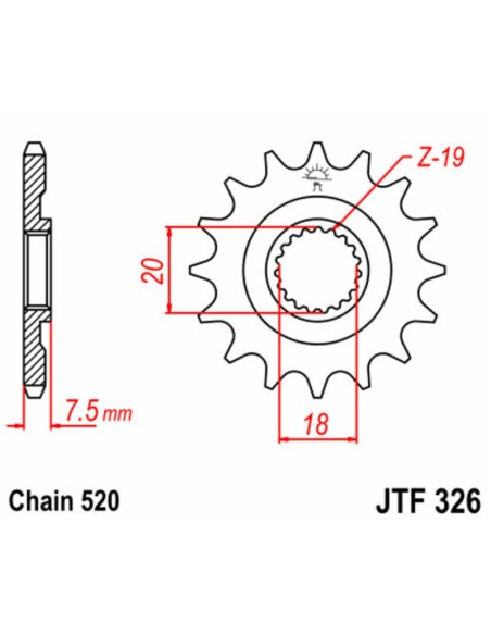JT SPROCKETS Pinion față standard din oțel 326 - 520