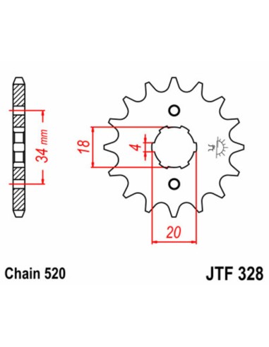 JT SPROCKETS Pinion față standard din oțel 328 - 520