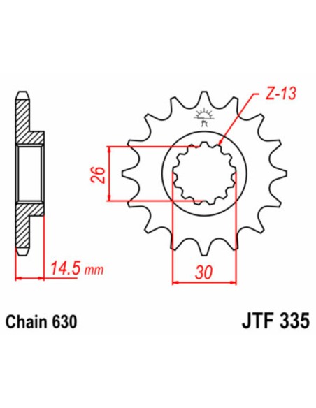 JT SPROCKETS Pinion față standard din oțel 335 - 630