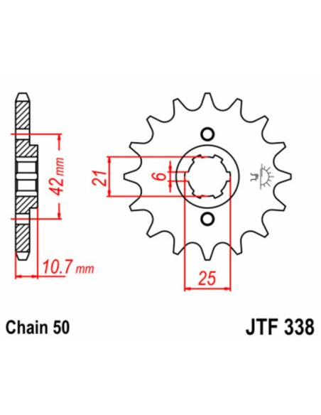 JT SPROCKETS Pinion față standard din oțel 338 - 530