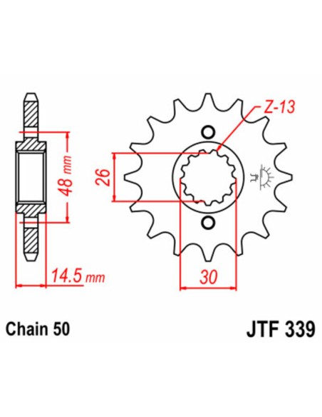 JT SPROCKETS Pinion față standard din oțel 339 - 530