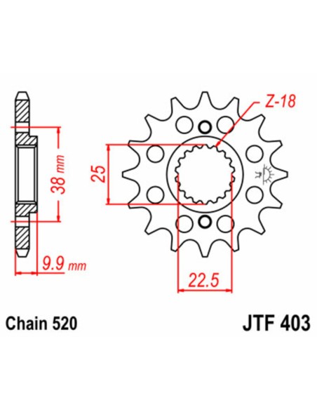 JT SPROCKETS Pinion față standard din oțel 403 - 520
