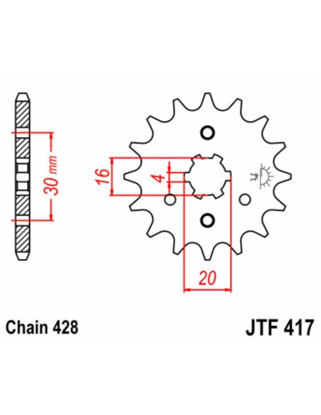 JT SPROCKETS Pinion față standard din oțel 417 - 428