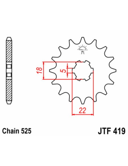 JT SPROCKETS Pinion față standard din oțel 419 - 525