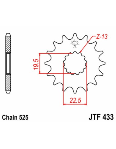 JT SPROCKETS Pinion față standard din oțel 433 - 520