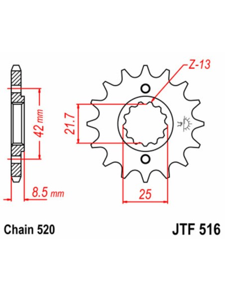 JT SPROCKETS Steel Standard Front Sprocket 516 - 520