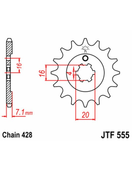 JT SPROCKETS Pinion față standard din oțel 555 - 428