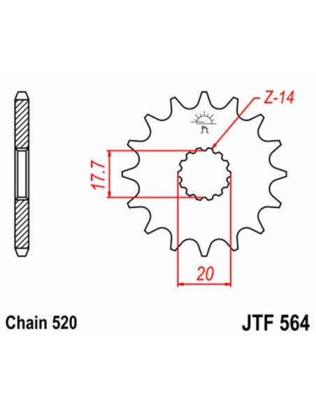 JT SPROCKETS Pinion față standard din oțel 564 - 520