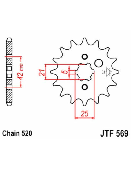 JT SPROCKETS Pinion față standard din oțel 569 - 520
