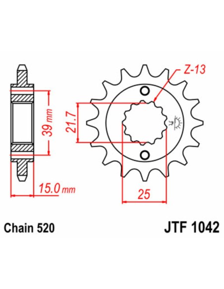 JT SPROCKETS Pinion față standard din oțel 1042 - 520