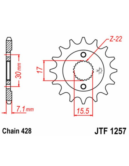 JT SPROCKETS Pinion față standard din oțel 1257 - 428