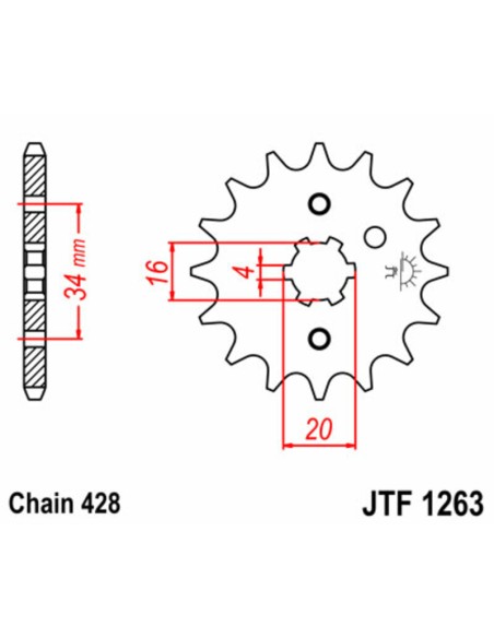 JT SPROCKETS Pinion față standard din oțel 1263 - 428
