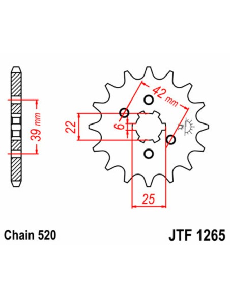JT SPROCKETS Pinion față standard din oțel 1265 - 520