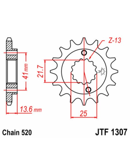 JT SPROCKETS Pinion față standard din oțel 1307 - 520