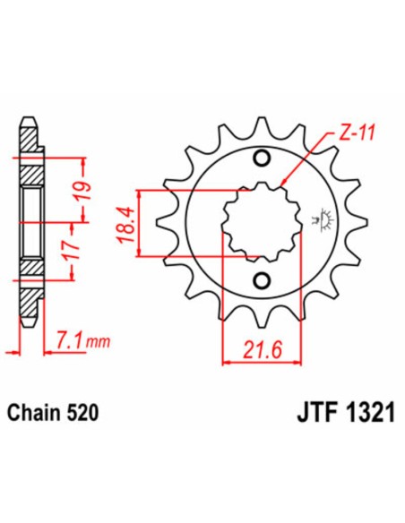 JT SPROCKETS Pinion față standard din oțel 1321 - 520