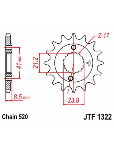 JT SPROCKETS Pinion față standard din oțel 1322 - 520