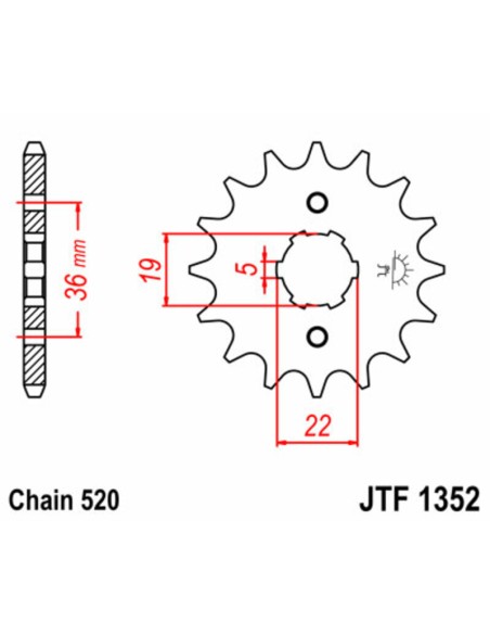 JT SPROCKETS Pinion față standard din oțel 1352 - 520
