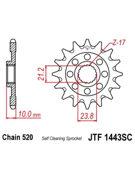JT SPROCKETS Steel Self-Cleaning Front Sprocket 1443 - 520