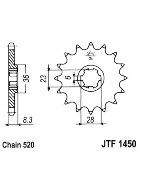 JT SPROCKETS Pinion față standard din oțel 1450 - 520