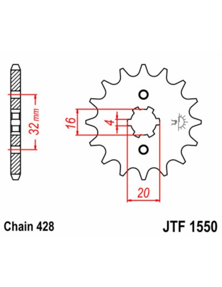 JT SPROCKETS Pinion față standard din oțel 1550 - 428