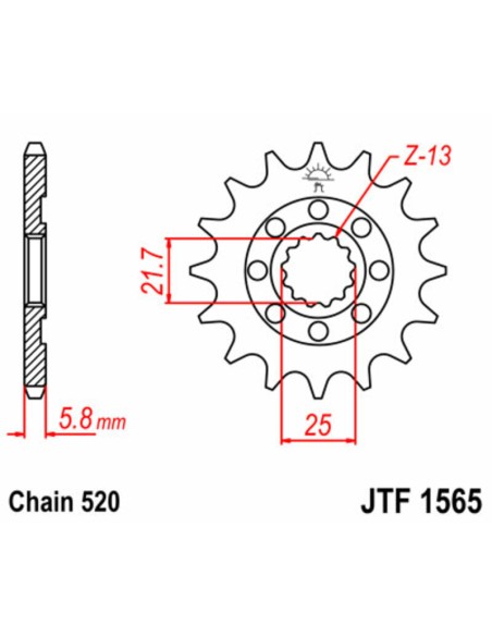 JT SPROCKETS Pinion față standard din oțel 1565 - 520