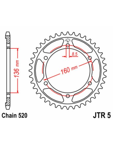 JT SPROCKETS Pinion standard din oțel 5 - 520