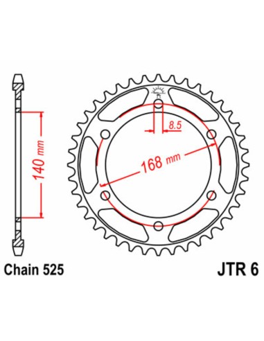JT SPROCKETS Pinion standard din oțel 6 - 525