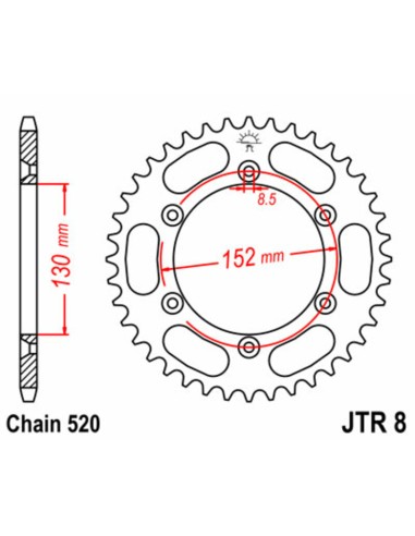 JT SPROCKETS Pinion standard din oțel 8 - 520