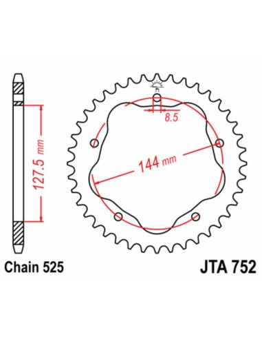 JT SPROCKETS Steel Standard Rear Sprocket 752 - 525 - Requires a JT SPROCKETS Rear Sprocket Carrier