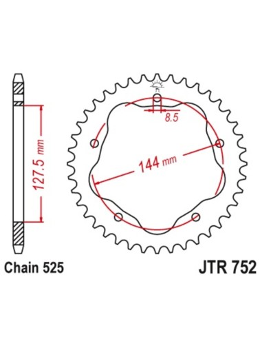 JT SPROCKETS Steel Standard Rear Sprocket 752 - 525 - Requires a JT SPROCKETS Rear Sprocket Carrier
